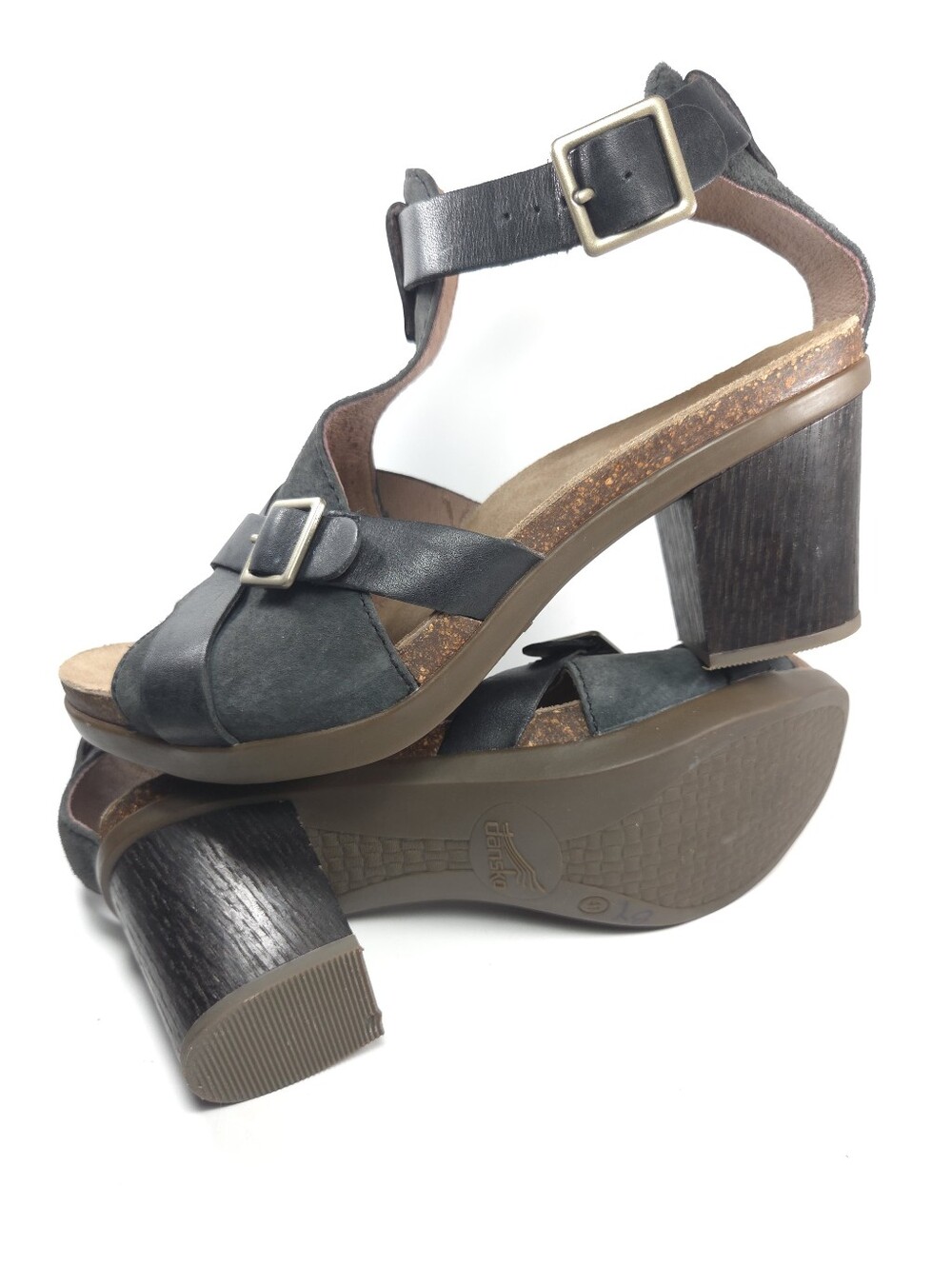 Dansko Dominique Black Leather & Suede W Cork Block Heel Sandals Sz 10.5/EU 41 - Picture 15 of 16